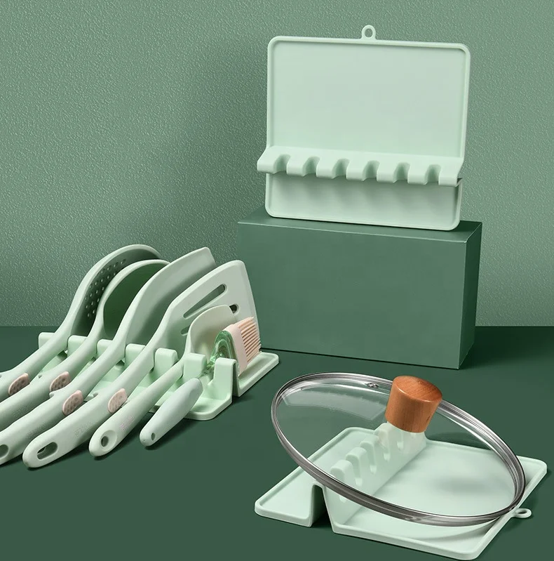 
Heat Resistant Silicone Utensil Rest with Drip Pad for Multiple Utensils 