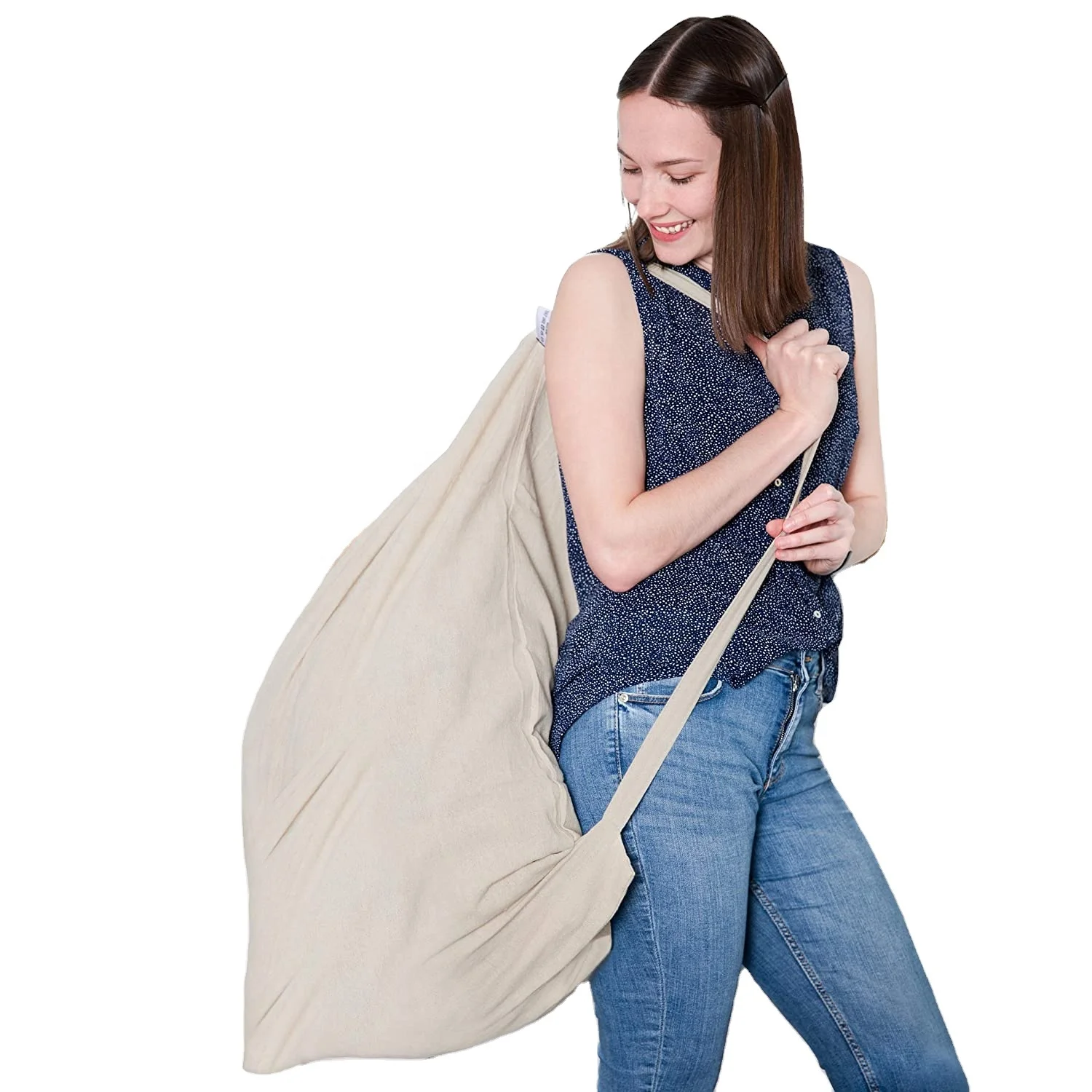 Natural Hemp Laundry Bags With Shoulder Strap And Drawstring Laundry