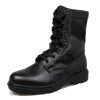 Cool black unisex genuine leather parachute boots with steel toe