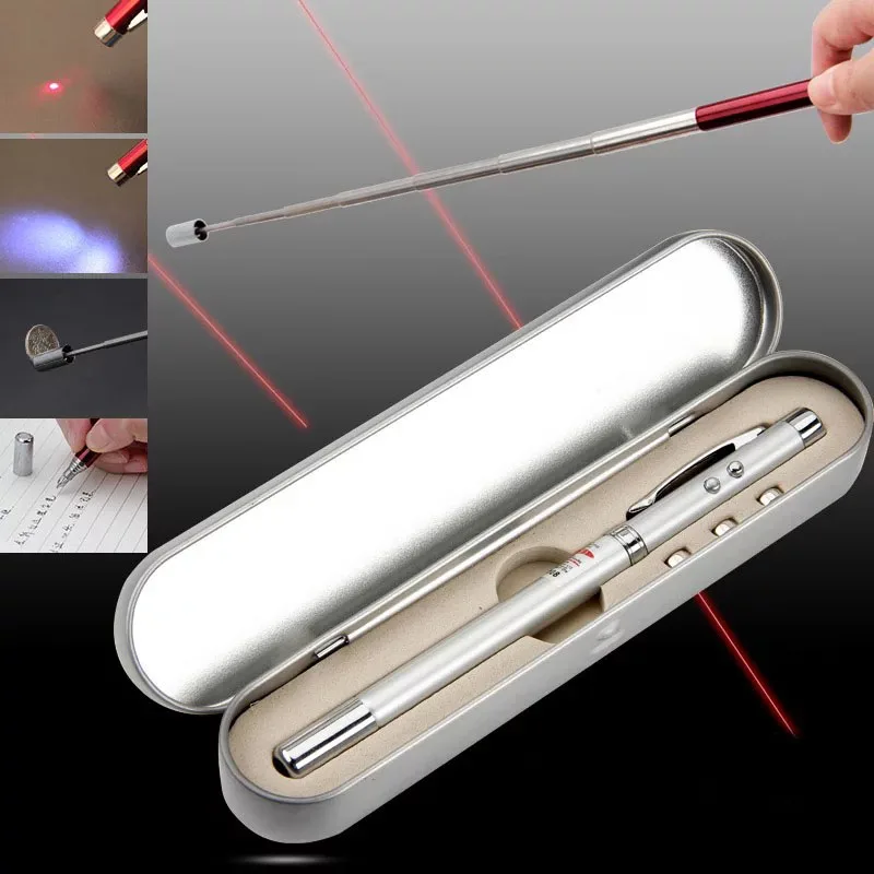 Laser pointer pen with flash light and extending magnet wand
