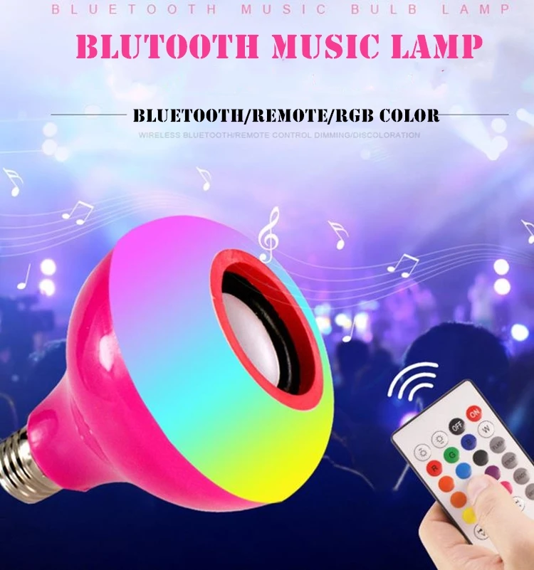 LED Wireless Light Bulb Speaker, RGB Smart Music Bulb E27 Remote Control 12W LED Bulb Speaker,led music bulb wireless