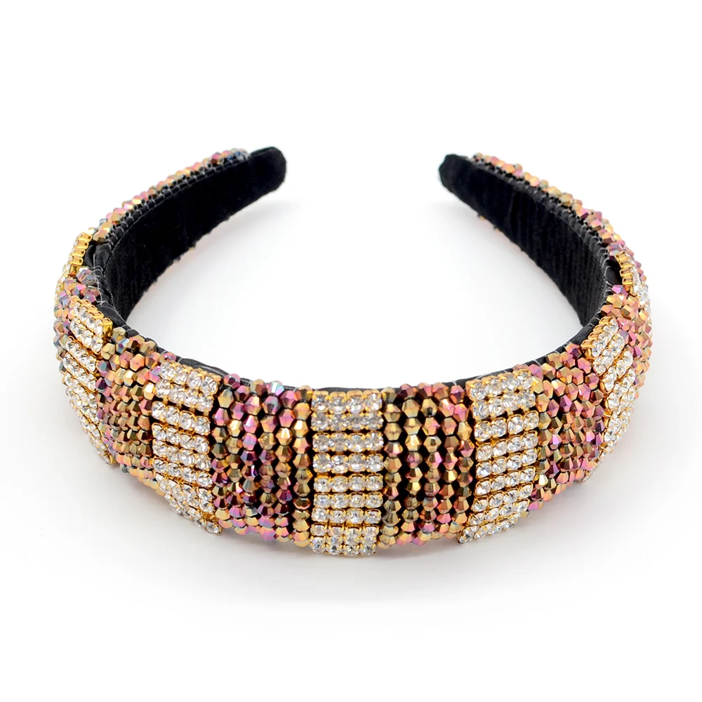 genya新钻石头带软垫金光闪闪发带妇女巴洛克奢华水晶发带妇女头带