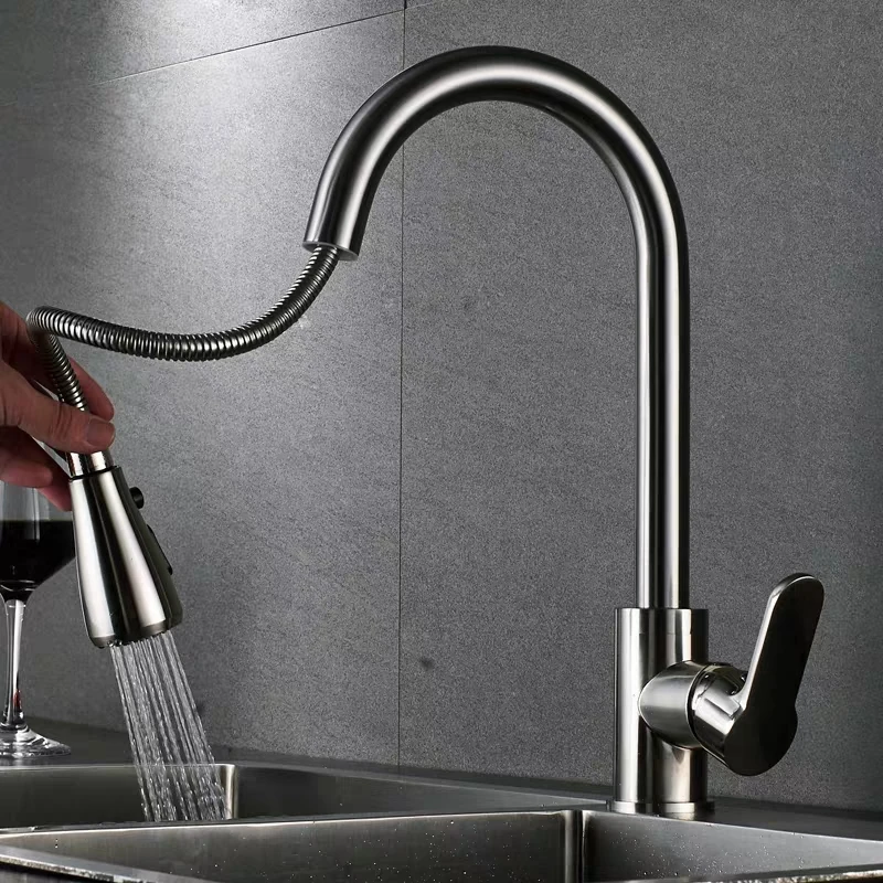 Hot And Cold Water Single Handle Water Tap Mixer Black Sink Pull Down Out Taps Faucets Kitchens Faucet