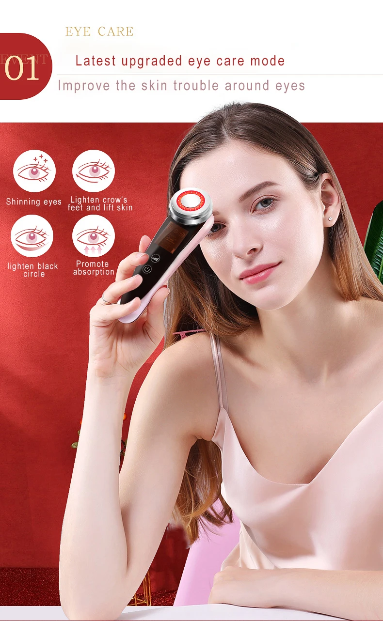 Facial Pores Deep Cleansing Ems Microcurrent Ultrasonic Vibration Skin Lifting Phototherapy Eye Care Beauty Device