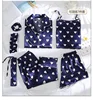 Hot Sale Pyjamas 7 Pieces heart shaped Silk Sleepwear Emulation Striped Pajamas Women Sleepwear Sets