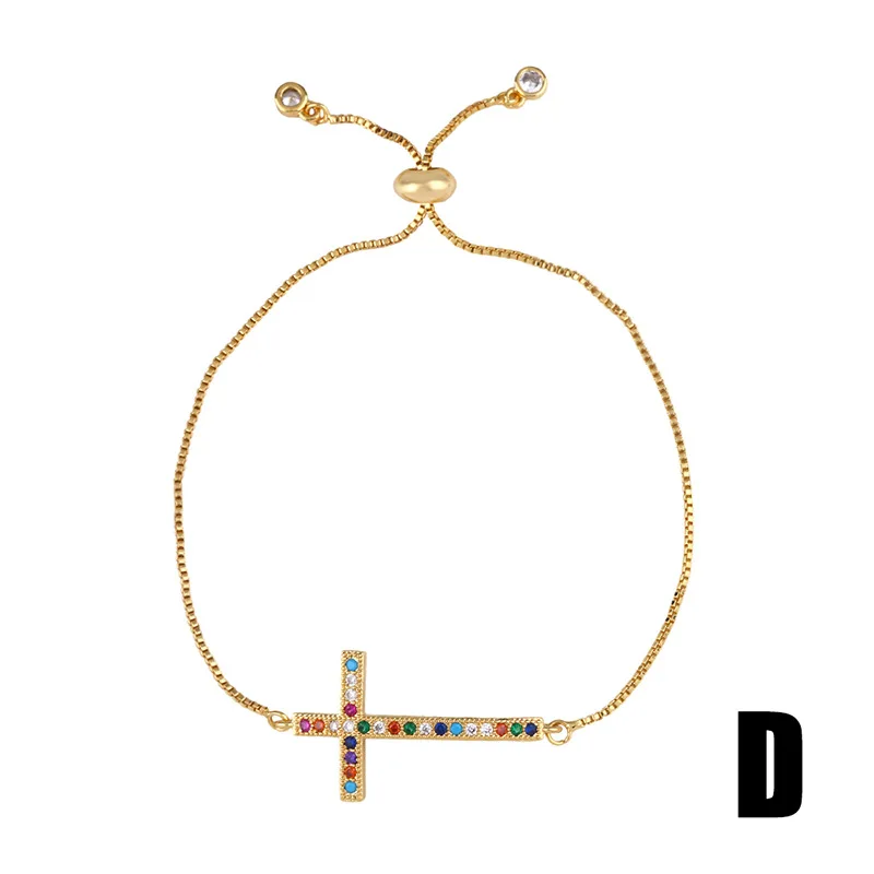 Fashion 18k gold plated cross charm bracelet adjustable zircon cross bracelet jewelry