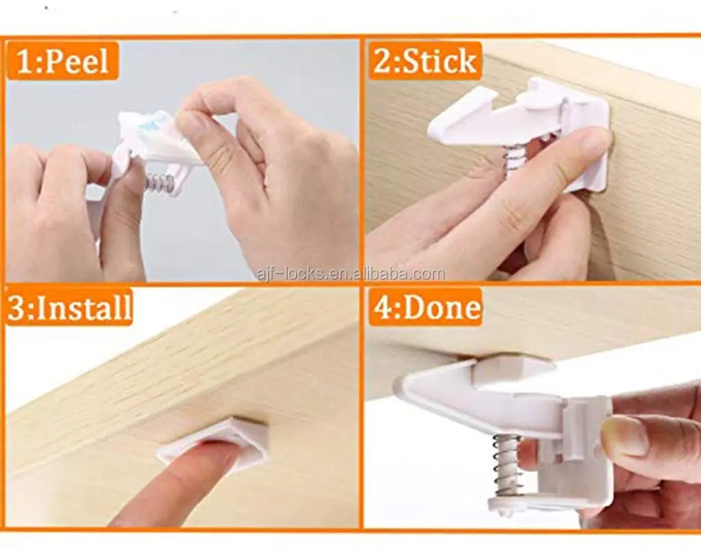 AJF 10 Pack Child Safety Latches Invisible Spring Self Adhesive Baby Proofing Cabinet Drawer Lock