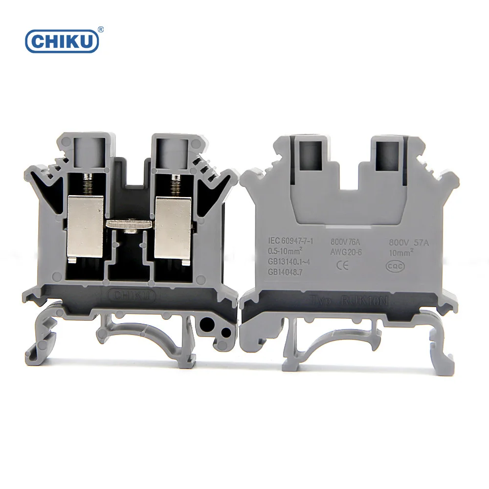 10Pcs USLKG2.5N DIN Rail Ground Terminal Block - 690V 34A Screw Clamp Connection Block