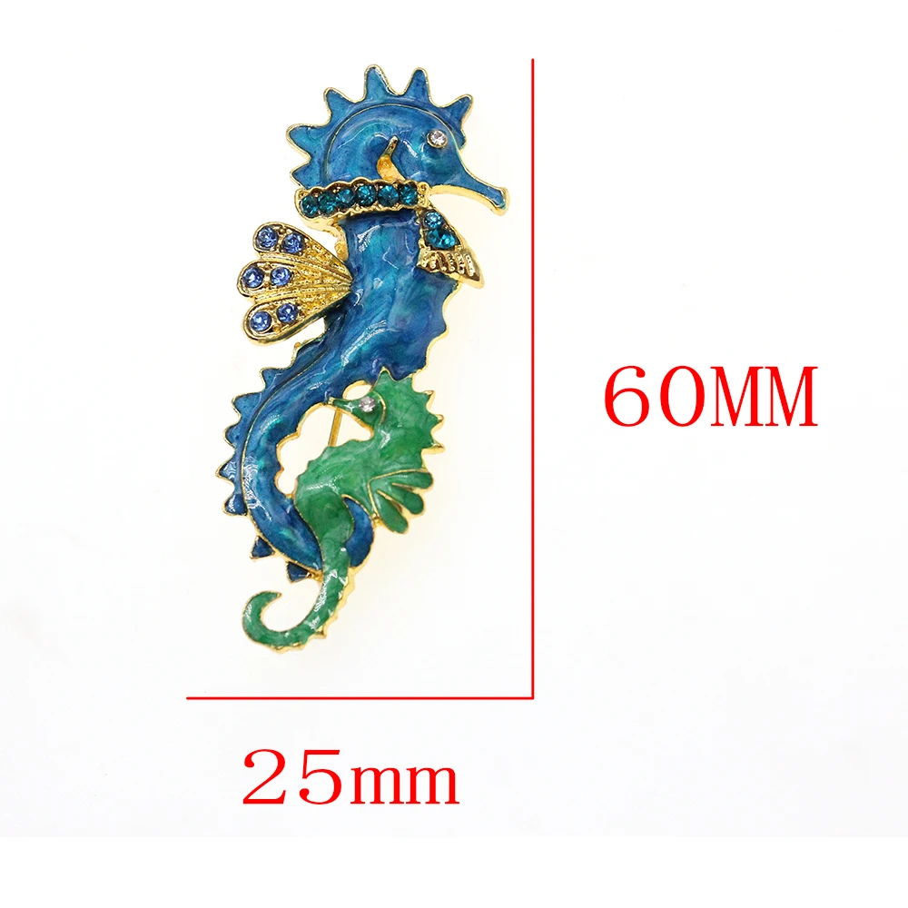 Free Shipping cheap brooches wholesale Cute marine life fashion dark blue seahorse  enamel rhinestone brooch