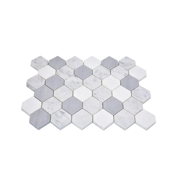 Moonight Mosaic Tile Grey Hexagon Stone Italy High Quality Acquabiance Carrara White Online Technical Support Polished 319*264mm