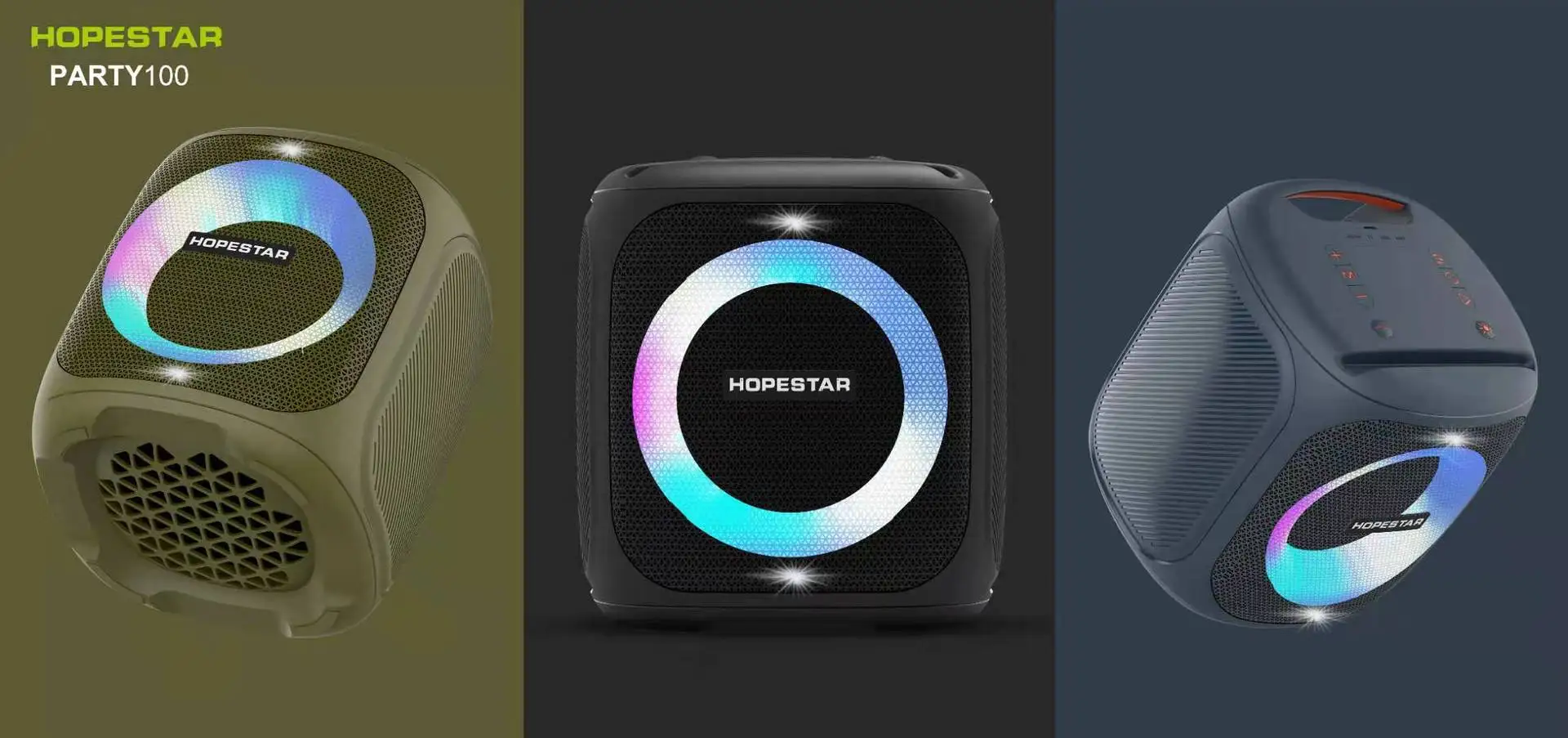 Hopestar 50W High-Power Subwoofer Outdoor for Bluetooth Speaker RGB LED Lighting 100 Microphone Battery Memory Card for Stage