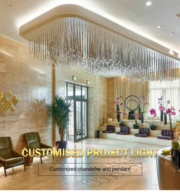 One stop custom design commercial customizable modern hotel lobby big project chandelier pendant light