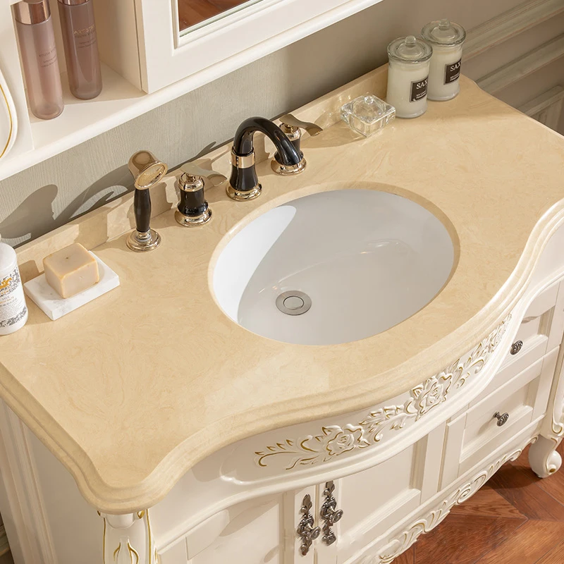 European-style bathroom cabinet solid wood toilet waterproof washbasin cabinet large family bathroom cabinet factory custom-made