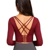 Women's Long Sleeve Compression Padded Open Back Performance Athletic Workout T-Shirt