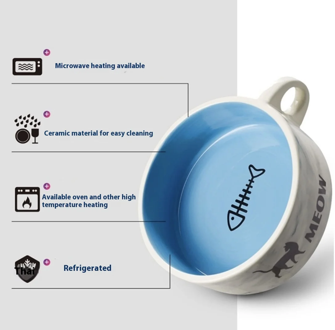 New Design Ceramic Large Diameter Anti-Knock Fashion Eco Friendly Cat Rice Bowl Pet Dog Ceramic Food Water Food Bowl With Handle