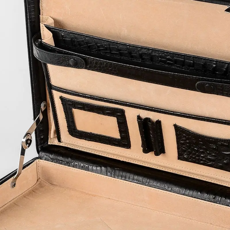 Briefcase/brief Case With Secure Locks Genuine Crocodile Leather