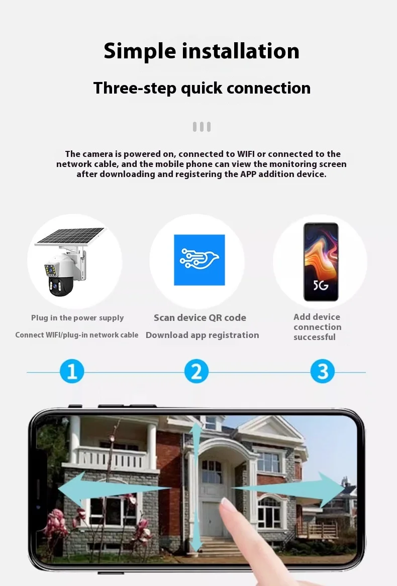 ICSEE 360Degree Dual Lens Outdoor WiFi HD Night Vision IP Camera PoE Network Mobile Remote Solar Power 2MP 1040P DVR CMOS Cloud