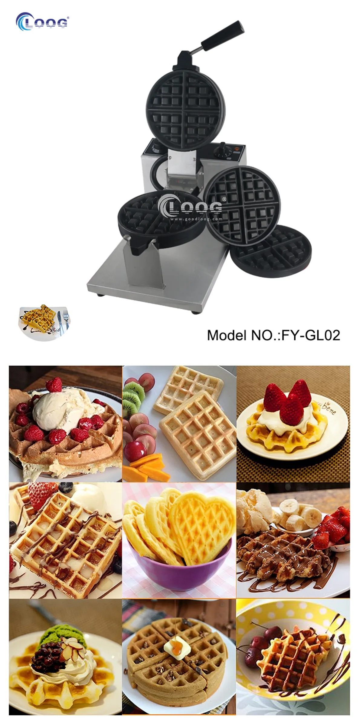 Goodloog Professional Rotating Belgium Waffle Maker Kitchen Changeable