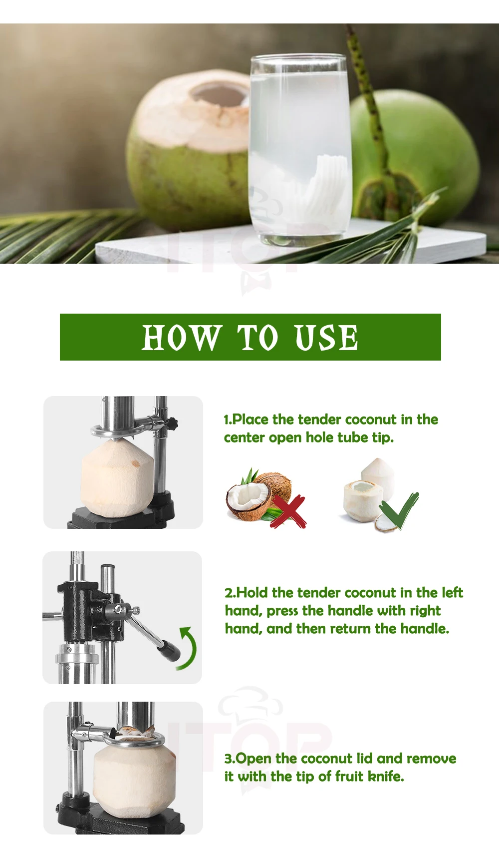 Stainless Steel Portable Coconut Opener For Fresh Green Coconut Water Open Tools 