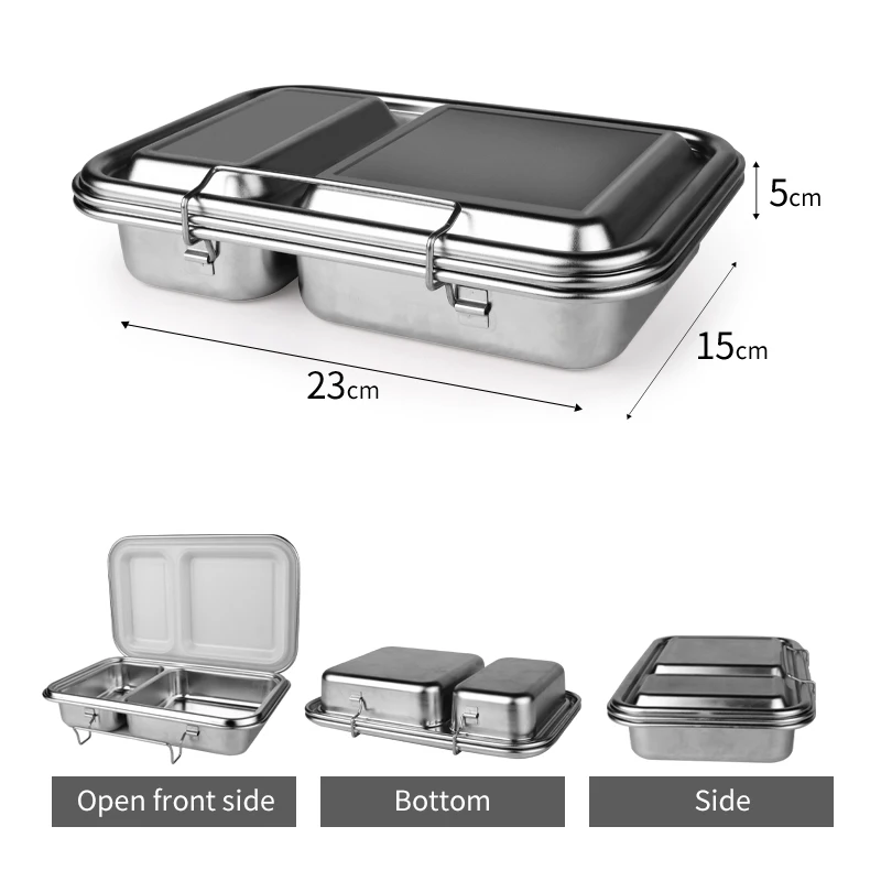 Aohea Eco-friendly 2 Compartments Stainless Steel Bento Lunch Box for Adults and Kids lunch box insulated school lunch box supplier