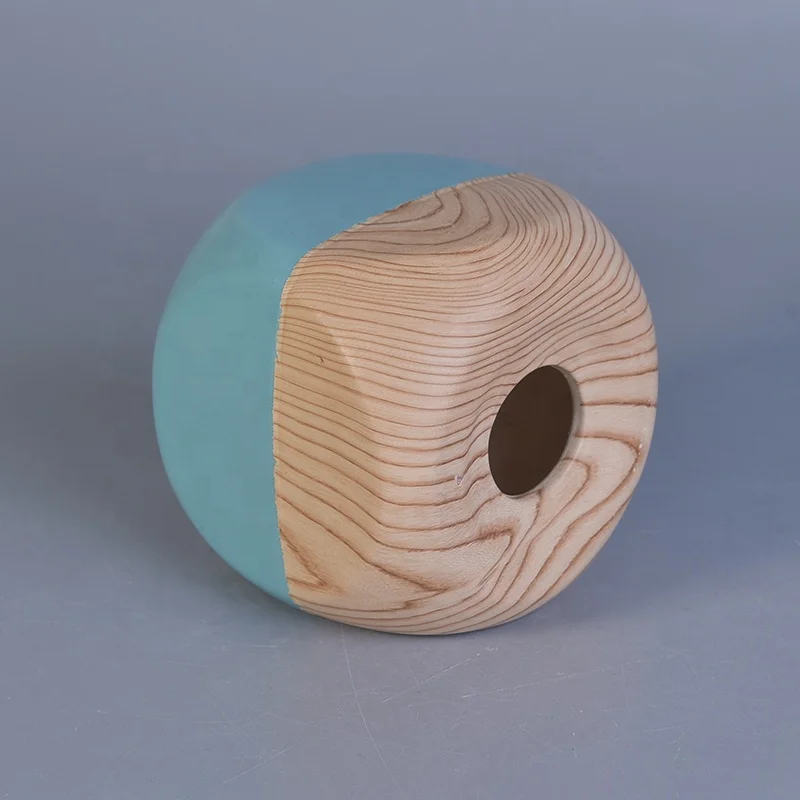 Irregular shape glaze custom ceramic candle jar votive candle holders with wooden bottom home decorative