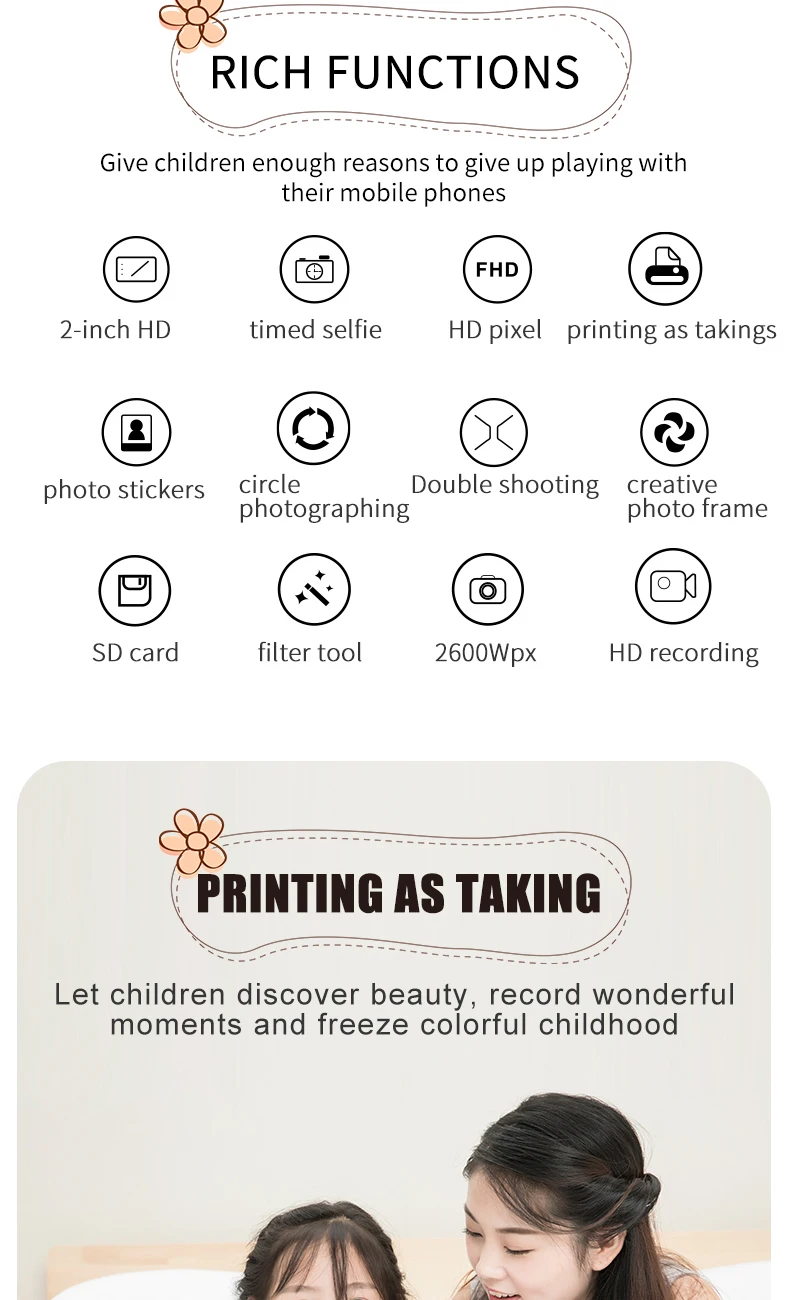 Photo and print camera instantly Thermal Paper prints photos directly D10 DIY Instant Digital Camera for children