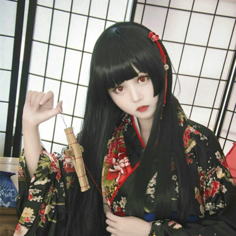 Anime Wig Female Hell Girl Yan Moai Cosplay Ji Hair Style Three Knives ...