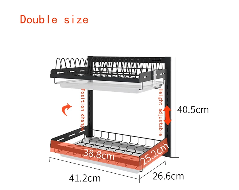 2 tiers 304 stainless steel layer counter anti-rust drain dish drying holder rack plate bowl tableware storage rack for kitchen