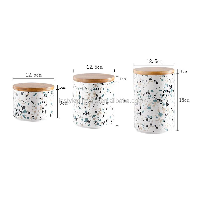 Wholesale Modern Ceramic Food Cookie Storage Jar With Bambo Lid For