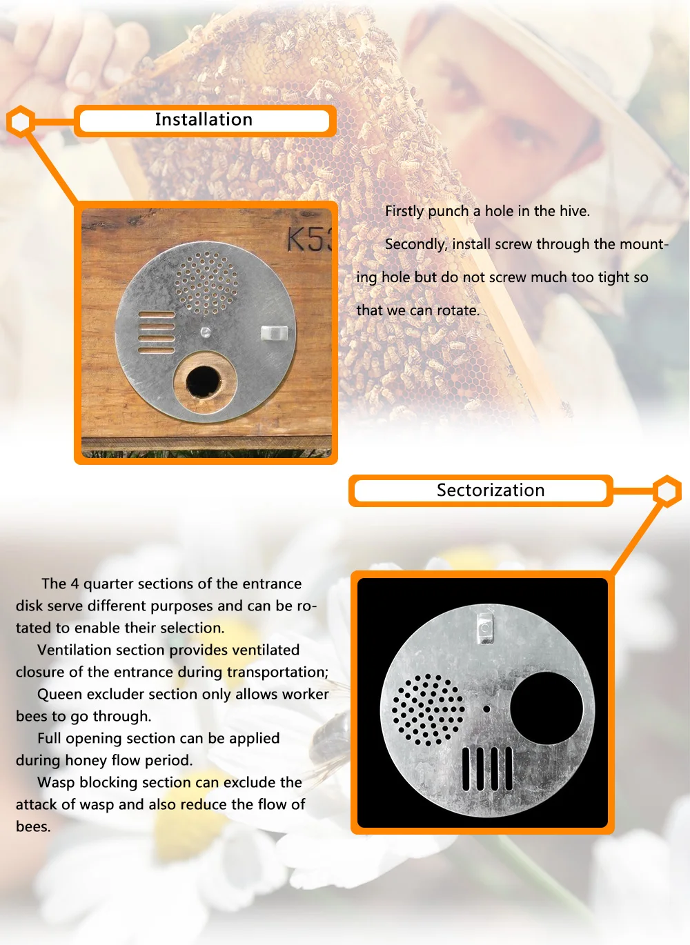 Galvanized Metal Revolving Bee Hive Entrance Disc Apiculture Bee ...