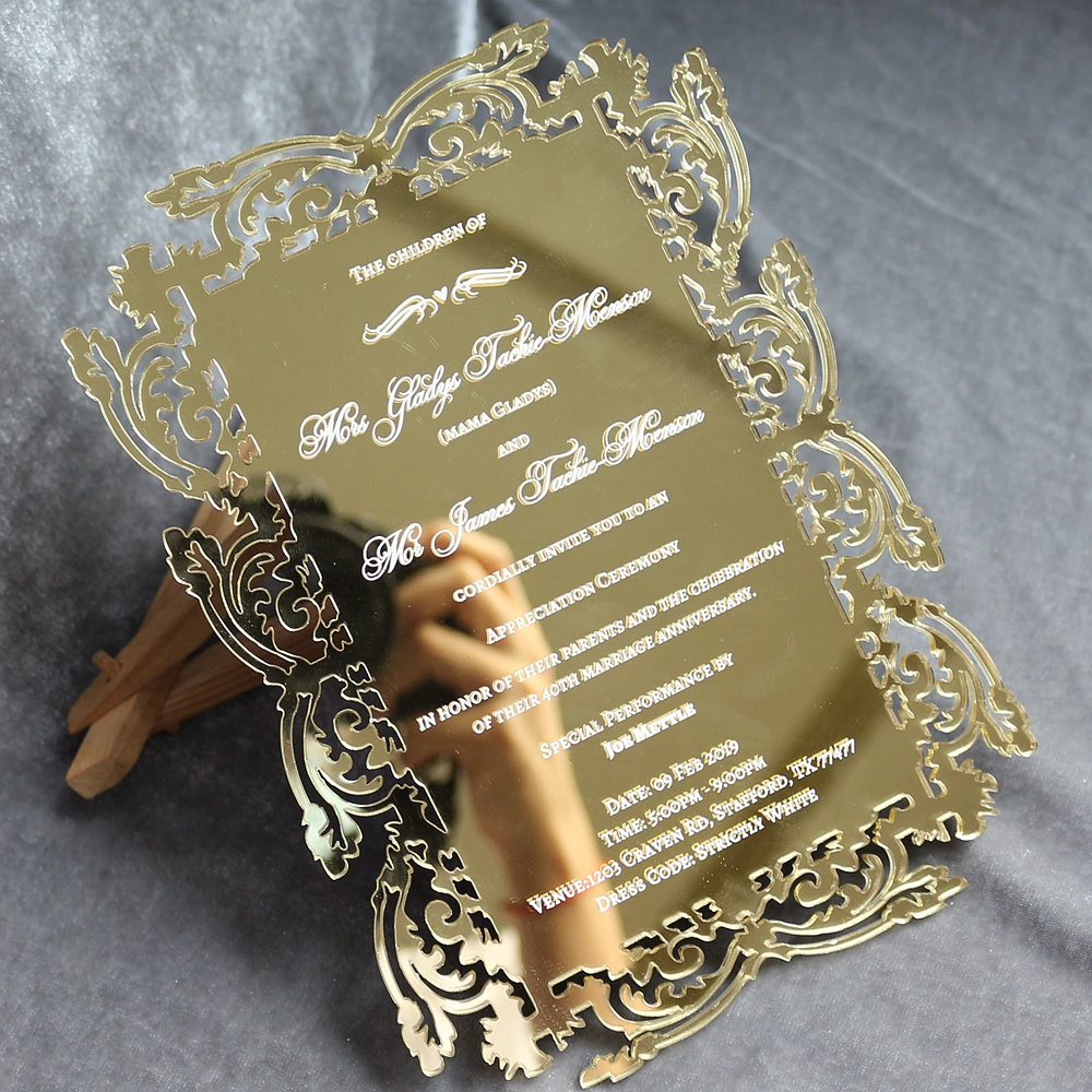 30-Personalised printed Unique Luxury Mirror Acrylic Wedding Invitation cards 
