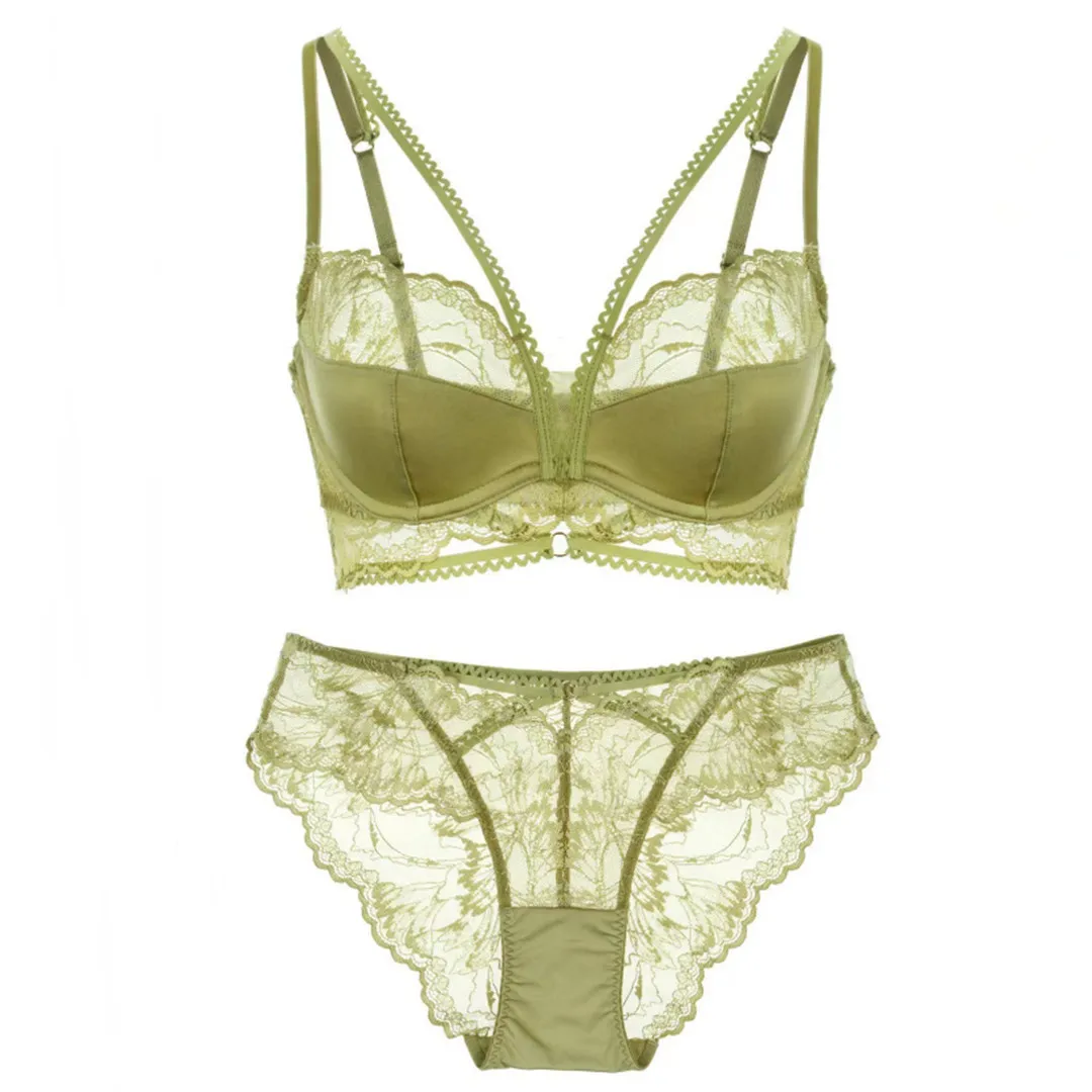 French-Style Ultra-Thin Lace Lingerie Set Red Zodiac Year Bra Large Bust Minimizing Anti-Sagging Breathable Floral Bikini Panta