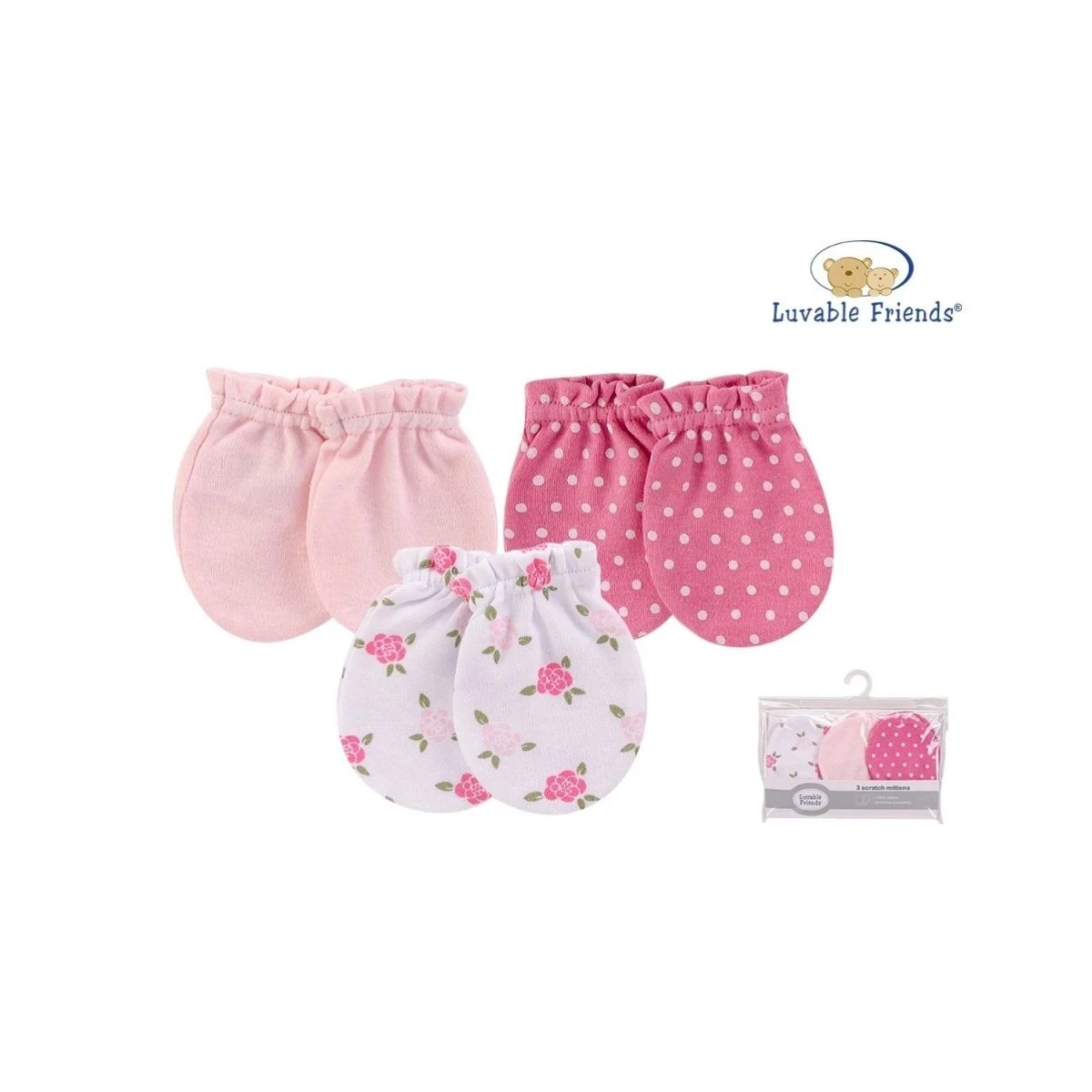 
Luvable Friends Baby Mittens Set 3PK- Infant Baby Scratch Mittens 100% Cotton No.00530CH 