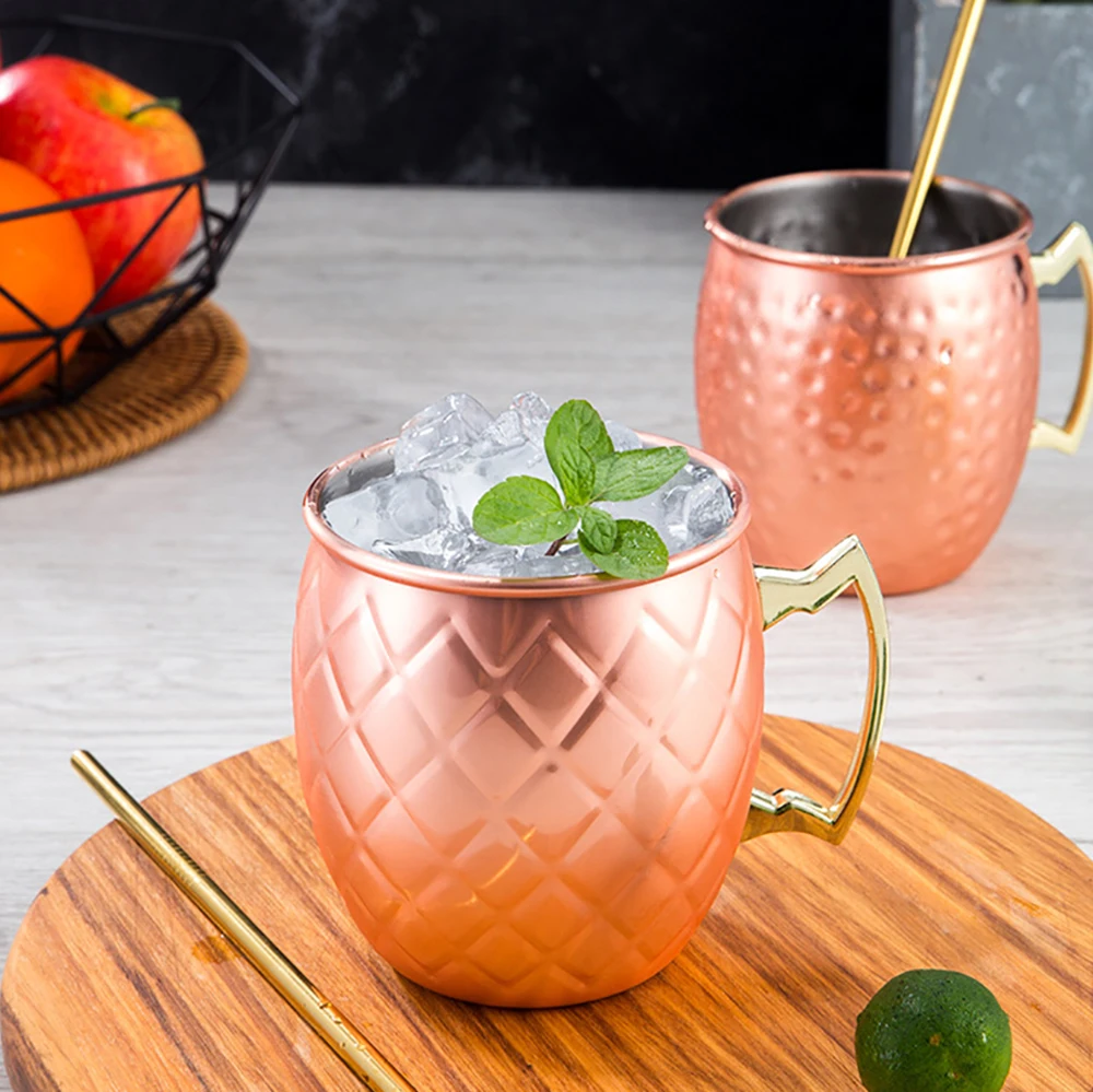 Amazon Hot Sale 2020 Home Bar Drinkware Copper Plated Cocktail Cups 304 Stainless Steel Mug 16oz Copper Beer Moscow Mule Cup