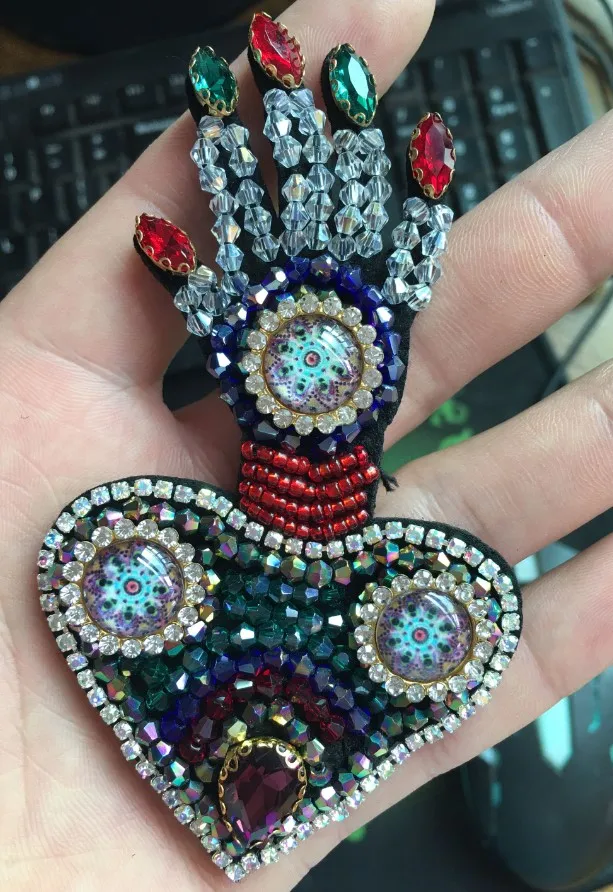 手工串珠刺绣爱手修补程序,刺绣珍珠晶体卡通用具,鱼补丁,jingyi