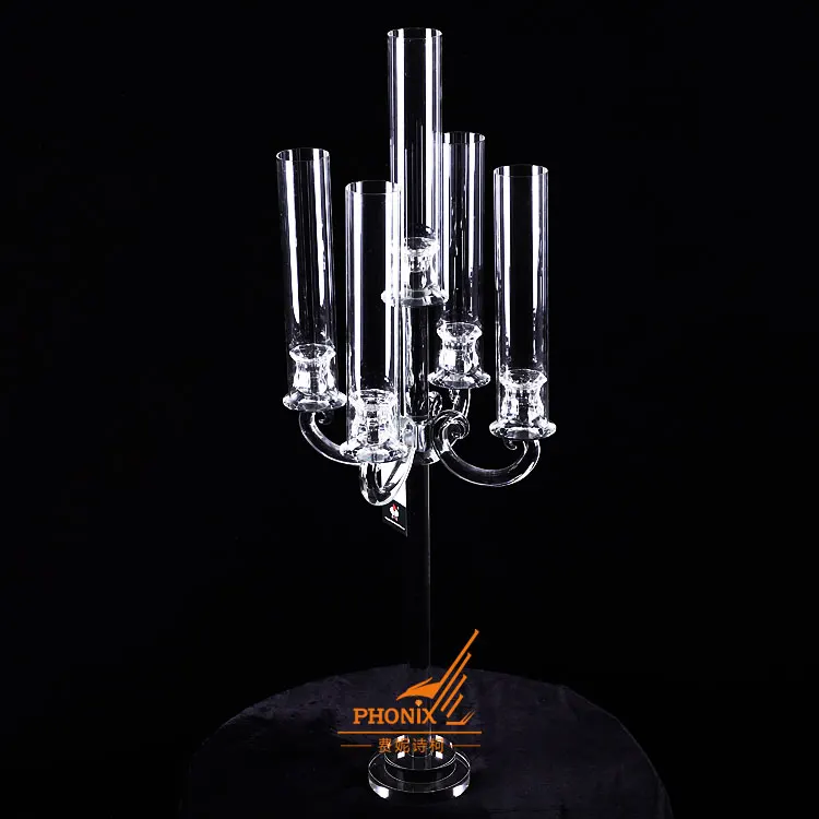Glass Tubes Candle Holders Long Steam Pillar 5 Arms Crystal Candelabra
