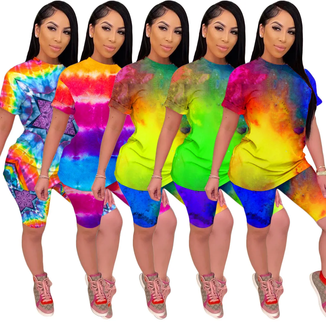 tie dye biker shorts and shirt set