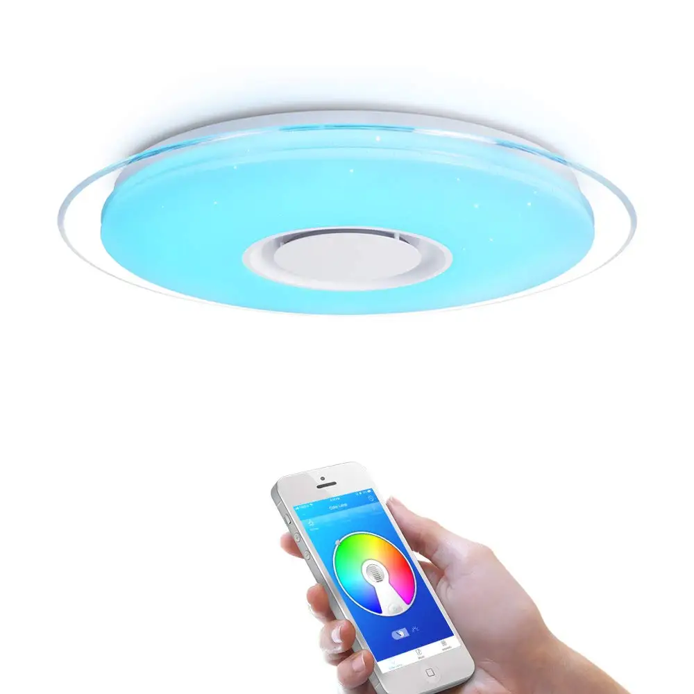 Bluetooth Smart Music Speaker 2.4G Remote Control 72W RGB RGBW Modern 600mm round recessed LED Ceiling Light For Kids Bedroom