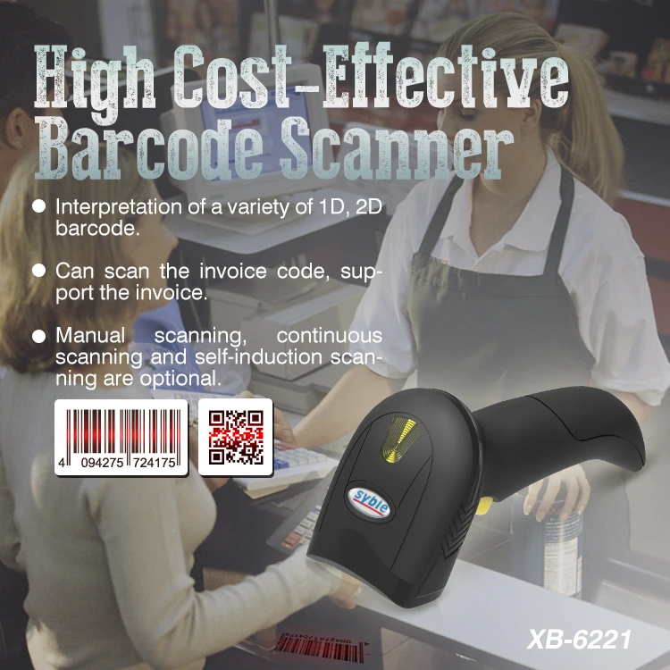 XB-6221 USB 2D Wired Barcode Reader Handheld PDF417 QR Code Scanner for ...