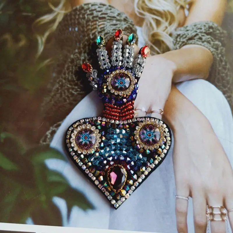 手工串珠刺绣爱手修补程序,刺绣珍珠晶体卡通用具,鱼补丁,jingyi