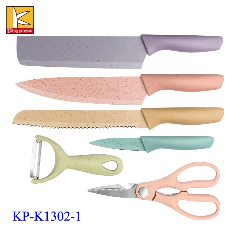 6 Piece Colorful Knife Set - 5 Kitchen Knives with 1 Peeler