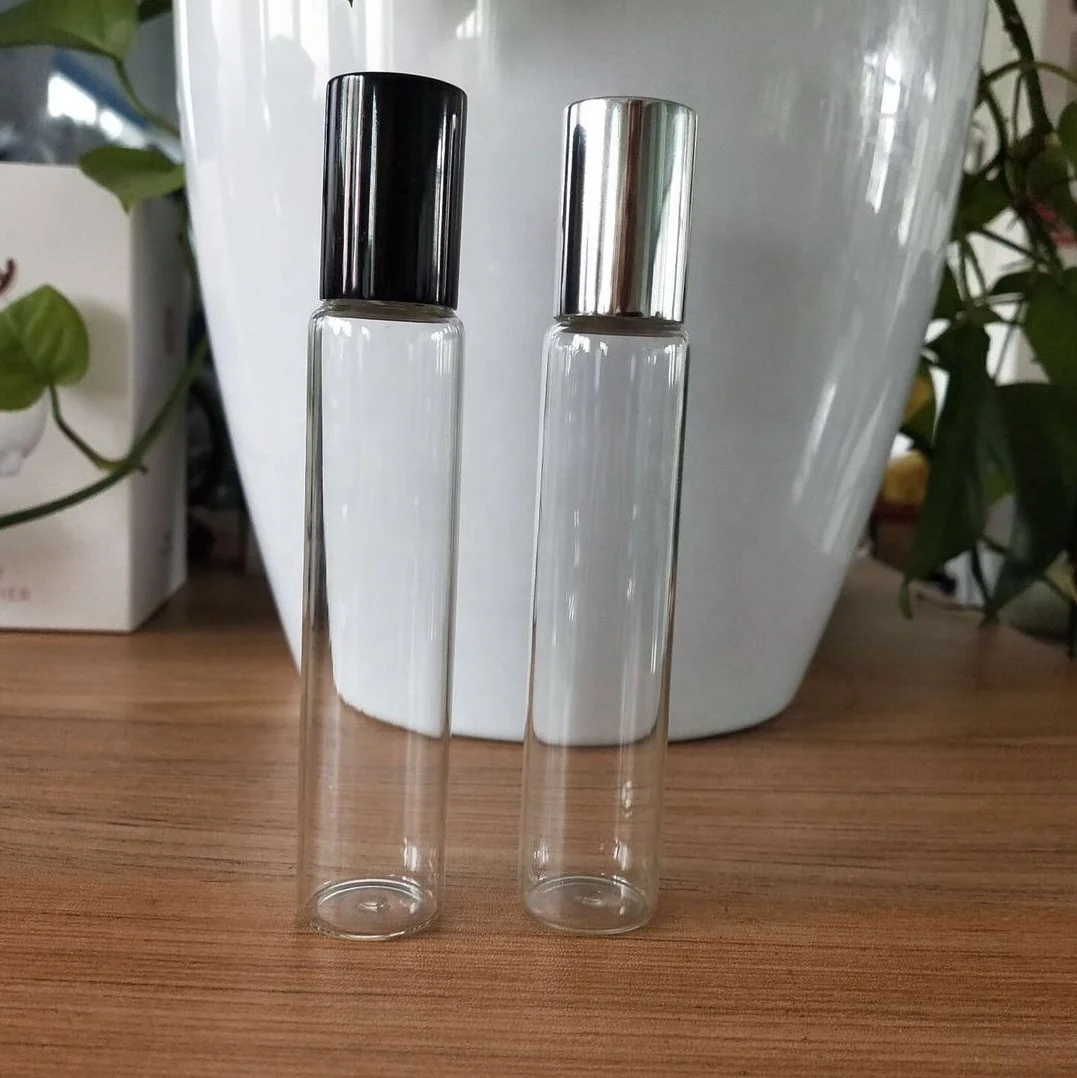 Customized 33ml Crimp Neck Cylinder Round Shape Glass Perfume Tester Bottle With Aluminum Spray