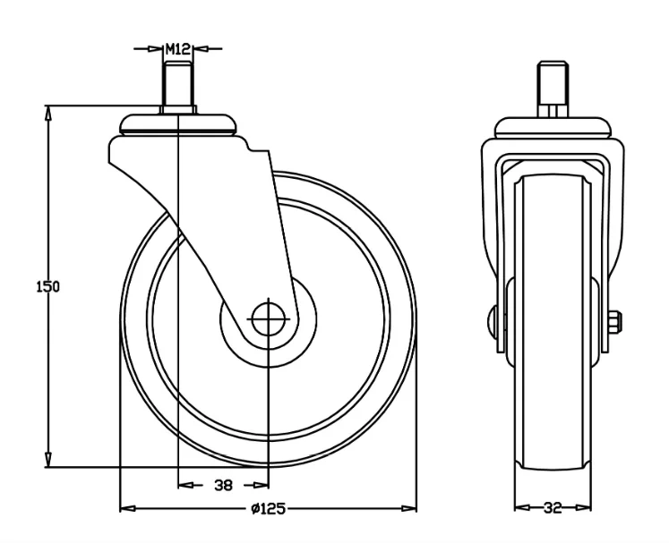 5 inch shopping trolley cart swivel threaded stem