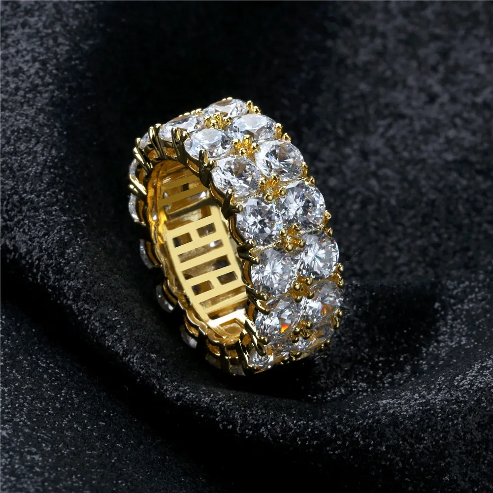 Wholesale Men's Ring Hiphop Ring Double Row Lad Diamond Iced Out Ring ...