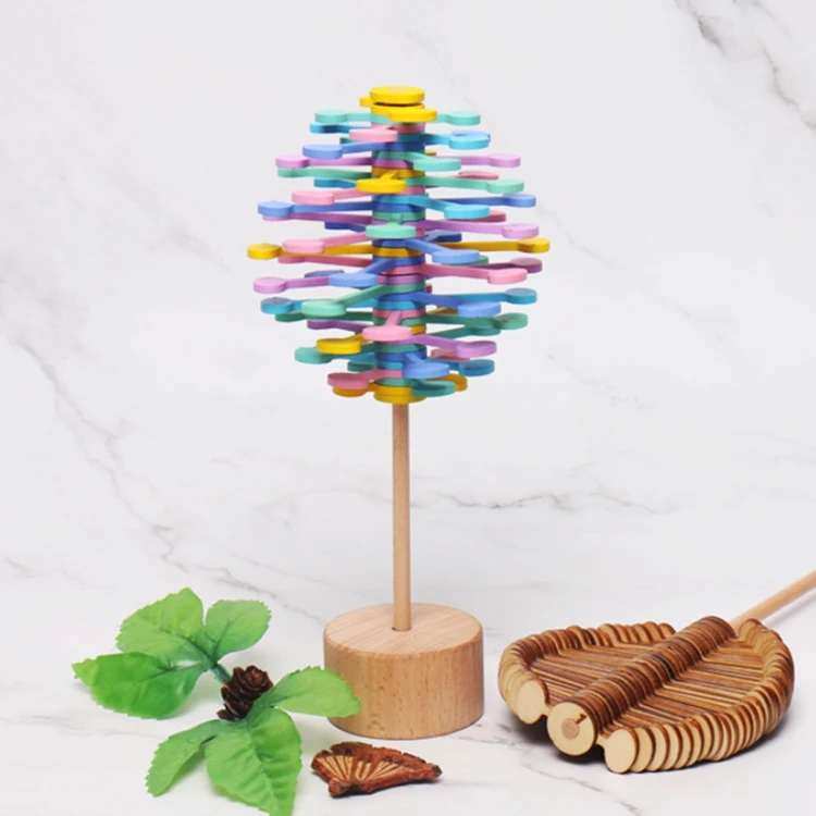 Wooden helicone magic wand stress relief toy rotating lollipop creative art G$ 