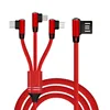 Durable 90 Degree Elbow L Bending 2.4A Multi Plug 3 in 1 mobile game cable 1.2M Cloth Braided USB Cable For iphone MircoTYPE C
