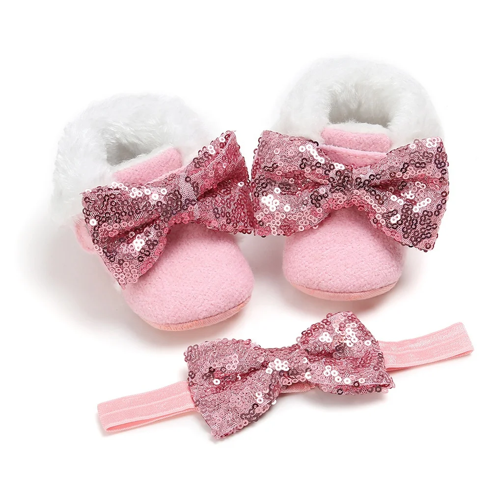 EVERTOP new arrival wholesale cute sequin bow baby shoes set girl