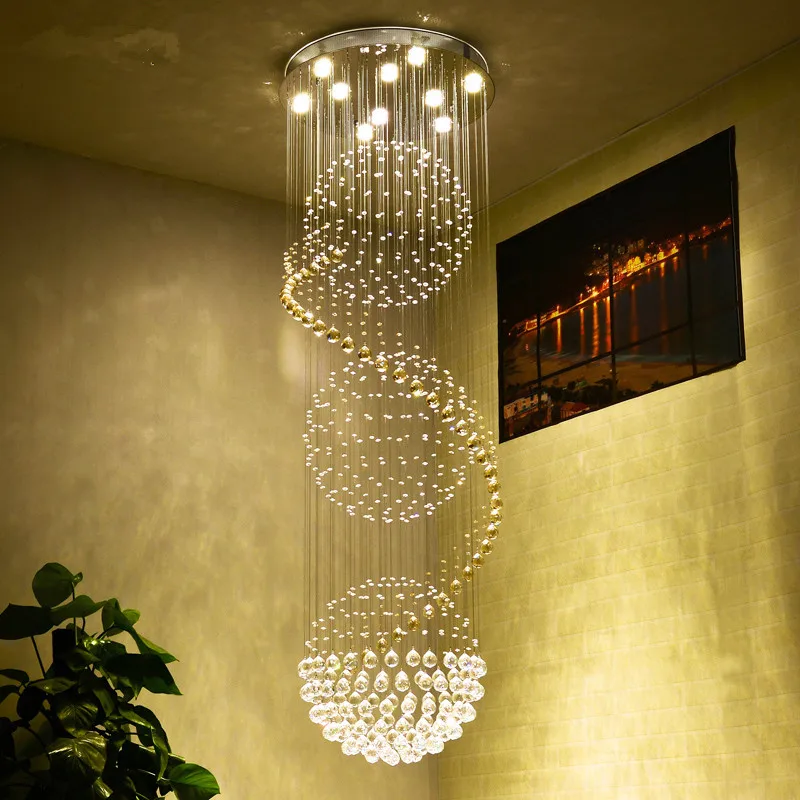 Grande lampe suspendue en cristal au design moderne, produit de luxe, luminaire décoratif d'intérieur, idéal pour des escaliers, un hôtel