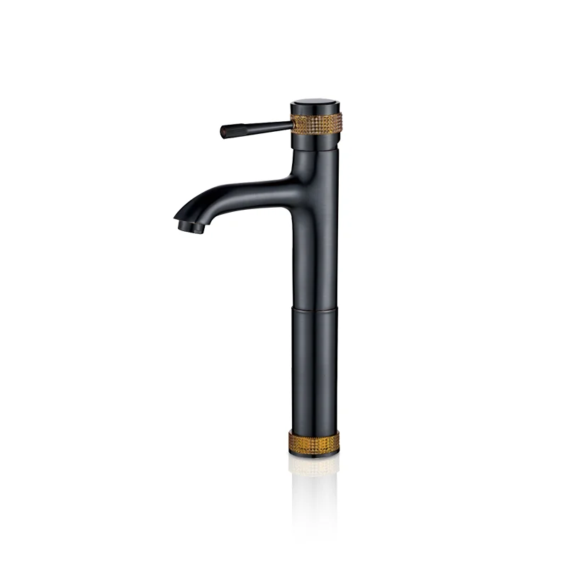 Bathroom Hot and Cold Mixer Tap Single Handle Matt Black Gold Brass Tall Body Basin Faucet