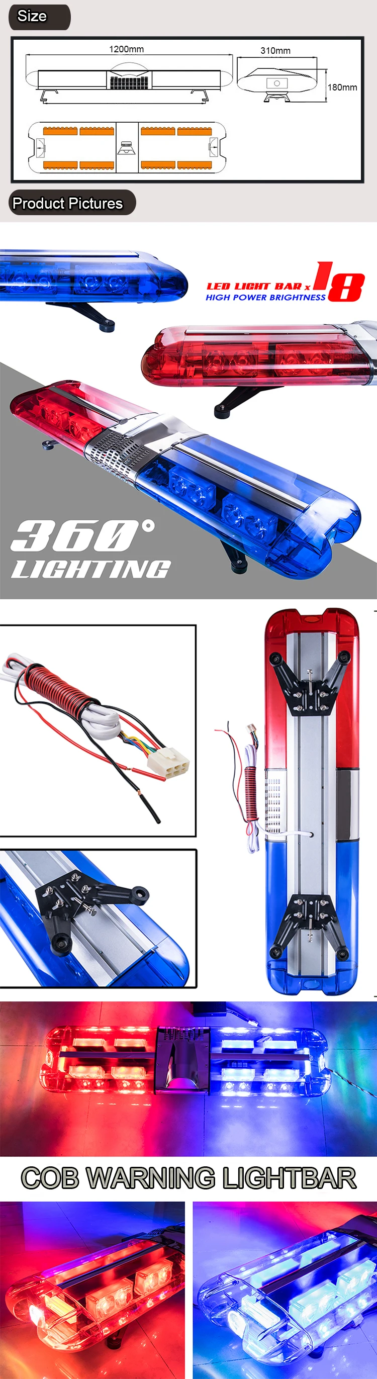 260 watts Car roof mount emergency strobe used police led light bar